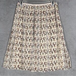 Tory Burch Pleated Seahorse Skirt‎ 100% Silk Size 2 Cream Lined